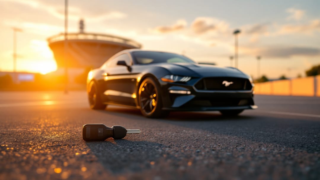 Ford Mustang key replacement in Arlington TX with a cut transponder key and mobile locksmith tool